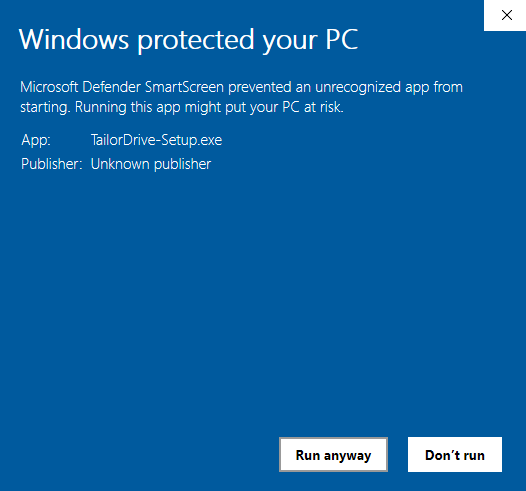 Windows protected your PC screen with the Run anyway button